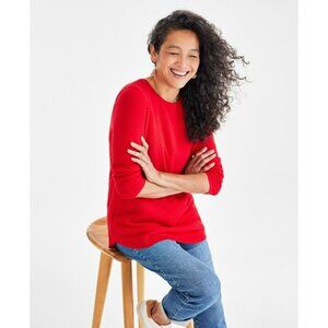 Style & Co Women's Cotton Curved-Hem Stitch Sweater,  NWT Size L